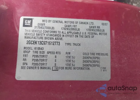 2007 Chevrolet Silverado 1500 Lt1 z USA, uszkodzony, nr VIN 2GCEK13C971612773